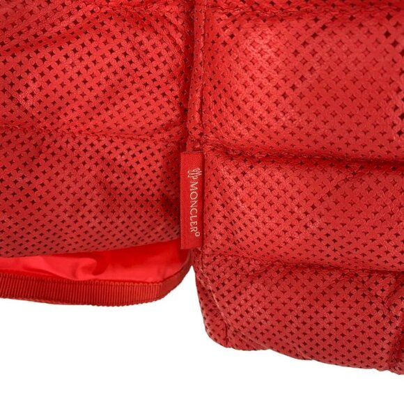 Rare MONCLER Coral Red Perforated Faux Leather Puffer Jacket Size Medium - Picture 8 of 13